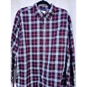 Mens Plaid‎ Burgandy Button Down Croft & Barrow XXL Easy Care Long Sleeve